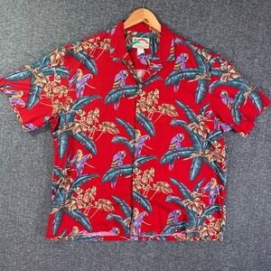 VTG Paradise Found Shirt Men 2XL Red Magnum Pi Parrot Hawaiian Floral 80's